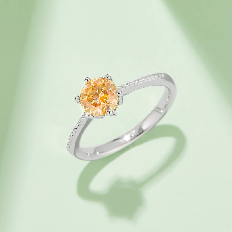 直臂珠边承诺S925银镀白金MoissaniteWomen's Ring1ctD级